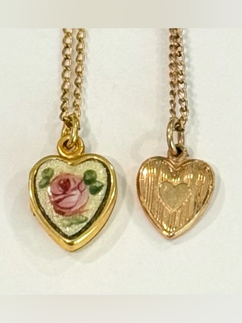 Vintage Child’s Girls Gold Filled Locket Necklace & Heart Pendant Dainty Floral